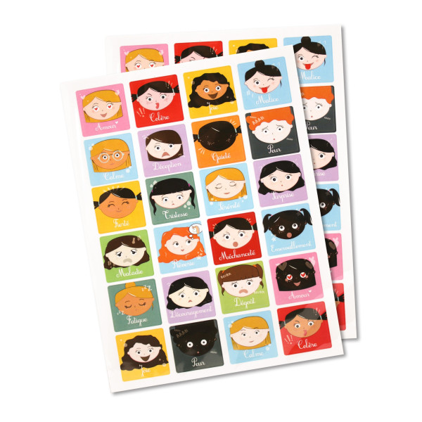 photo-Gommettes illustrées émotions petite fille 2 planches 45 pièces