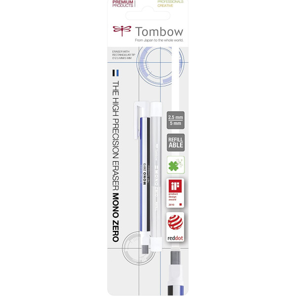 photo-Gomme stylo - Blanche - Pointe rectangulaire - Recharge incluse - Tombow