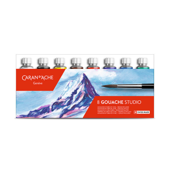 photo-Peinture gouache - 8 tubes de 10 ml - Carand'Ache Studio - Pinceau inclus