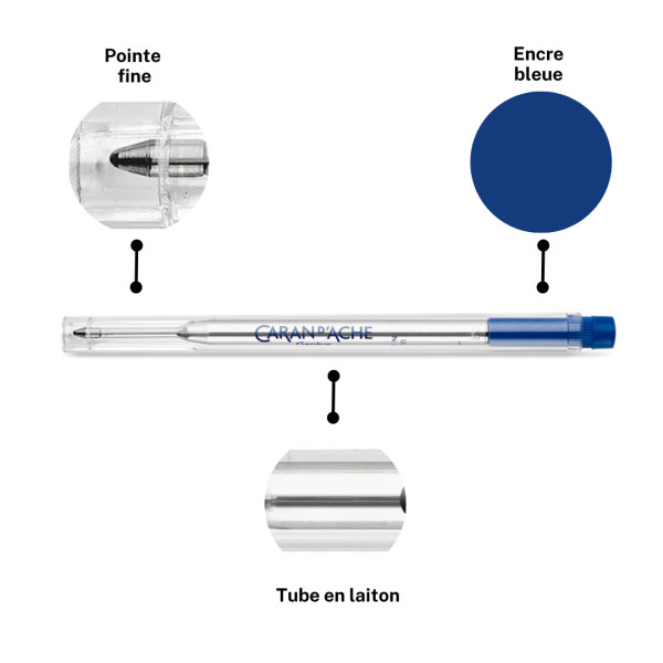 Recharge - Cartouche - Stylo à bille - GOLIATH - Caran d'Ache - Bleu - Pointe fine