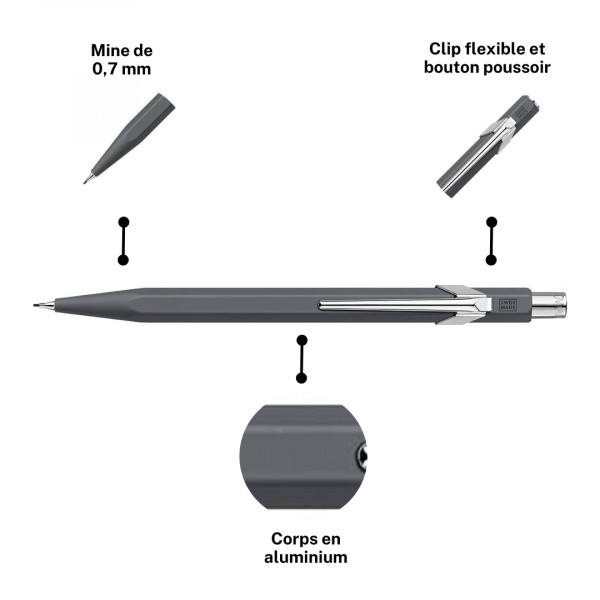 Porte-mines - Métal - Gris - Mine de 0,7mm - Rechargeable - Caran d'Ache 849
