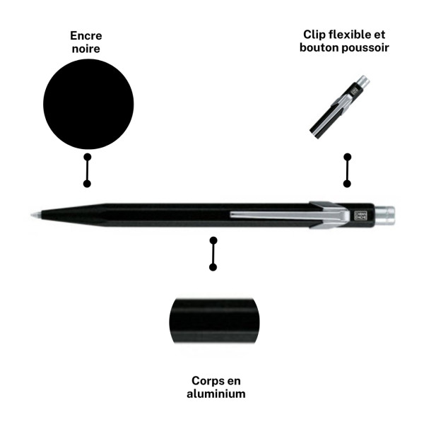 Stylo à bille - Noir - Métal - Pointe moyenne - Caran d'Ache - 849