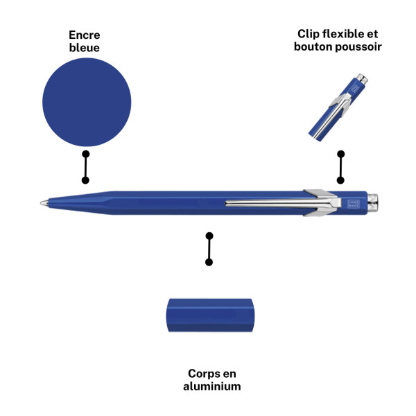 Stylo à bille - Bleu - Métal - Pointe moyenne - Caran d'Ache - 849