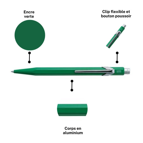 Stylo à bille - Vert - Métal - Pointe moyenne - Caran d'Ache - 849