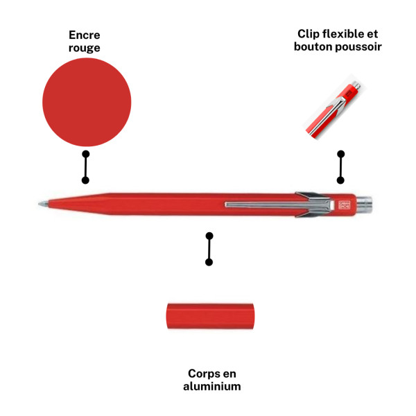 Stylo à bille - Rouge - Métal - Pointe moyenne - Caran d'Ache - 849