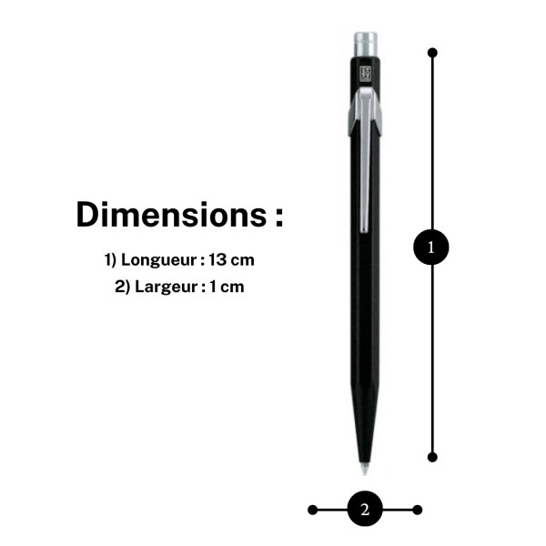Stylo à bille - Corps noir - Métal - Encre bleue - Pointe moyenne - Caran d'Ache - 849