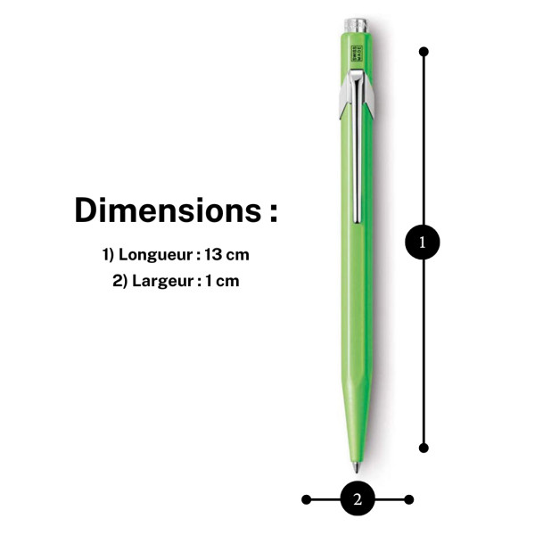 Stylo à bille - Vert fluo - Métal - Encre bleue - Pointe moyenne - Caran d'Ache - 849