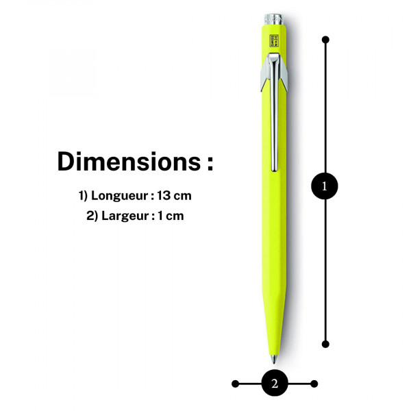 Stylo à bille - Jaune fluo - Métal - Encre bleue - Pointe moyenne - Caran d'Ache - 849