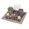 Décoration de table - Plateau bois - Bougies - Pierres - Ambiance cosy