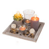 Décoration de table - Plateau bois - Bougies - Pierres - Ambiance cosy
