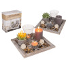 Décoration de table - Plateau bois - Bougies - Pierres - Ambiance cosy