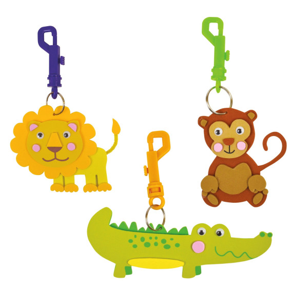 photo-Kit - Je crée mon porte-clés - Animaux de la savane - Lion - Singe - Crocodile