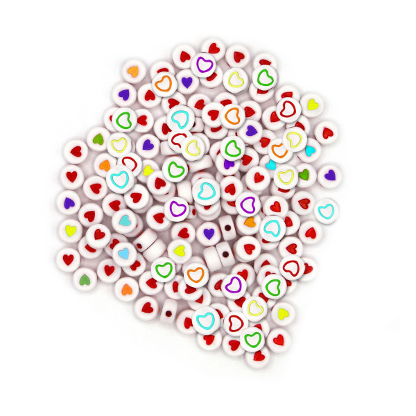 photo-Perles - Avec coeurs - Rondes - Assortiments de couleurs - Bijoux bracelets colliers