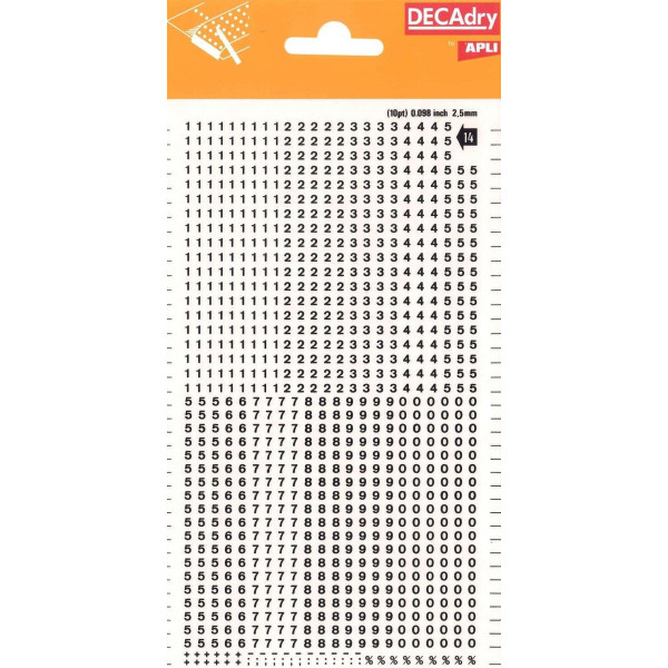 photo-Chiffres transfert - Noir - 2,5 mm - 1 planche - Apli - Decadry