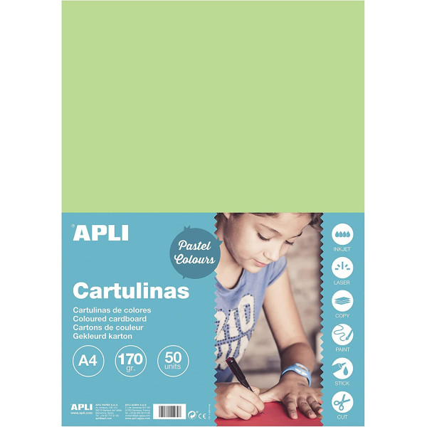 photo-Carton de couleur vert clair A4 170 g 50 feuilles - Apli