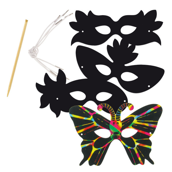 photo-Masques de carnaval - A gratter et colorier - 22 x 15 cm - 4 modèles