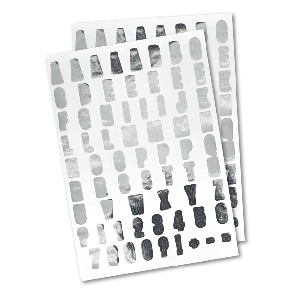photo-Stickers alphabet chiffres argent métallique 134 pièces