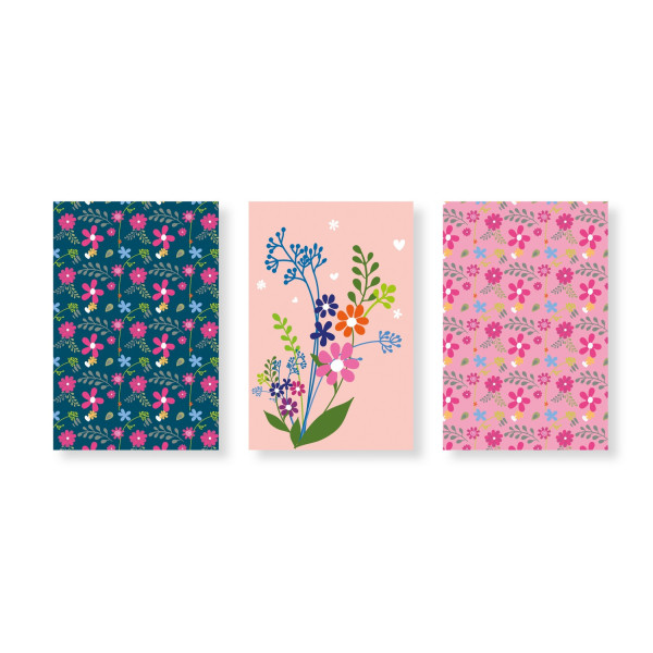 Cartes à colorier - Cartes noires à gratter - Fleurs - 3 modèles - 10 x 15 cm