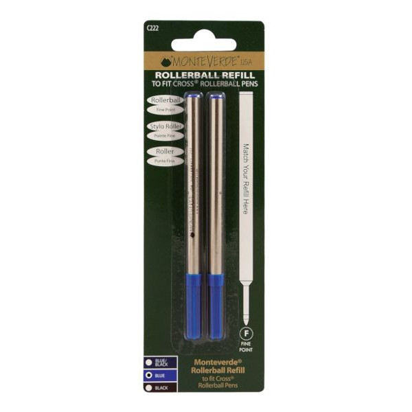Recharges pour stylo roller - Marque Cross - Bleu - Pointe fine - Lot de 2