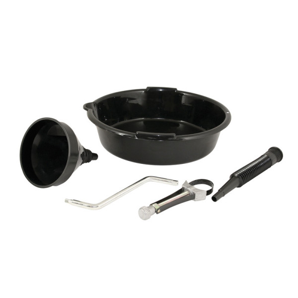 photo-Kit de vidange - Bassine - Clé à vidange - Clé à filtre à ruban - Entonnoire
