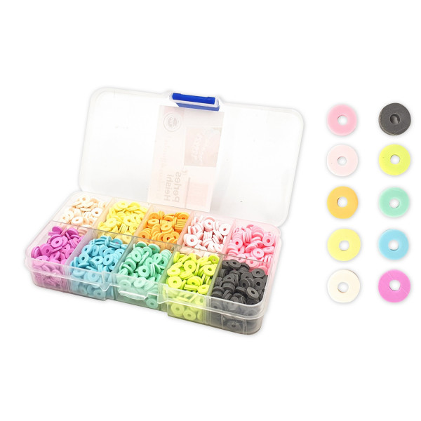 photo-Perles - Heishi - Couleurs pastel - Assortiment - Bijoux bracelets colliers