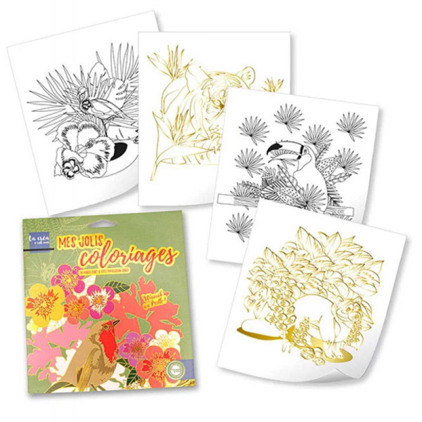 photo-Coloriage - Adulte - Enfant - Fleurs - Nature - Impression dorée - Carnet