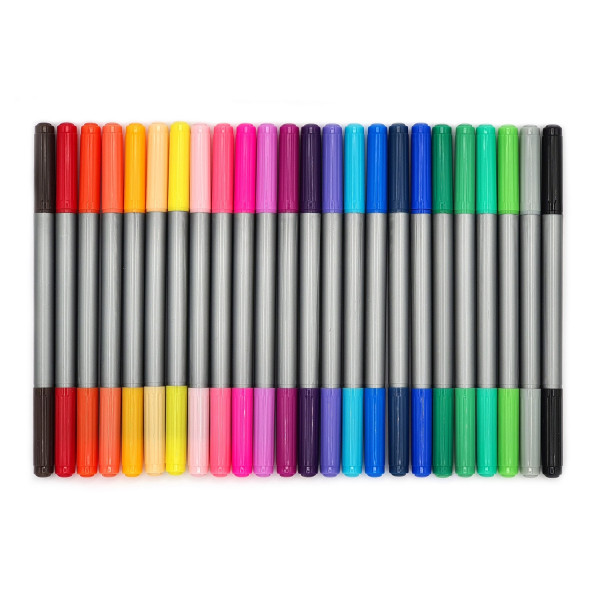 photo-Feutres de coloriage - Deux mines - Pointe fine et large - Pochette de 24 feutres