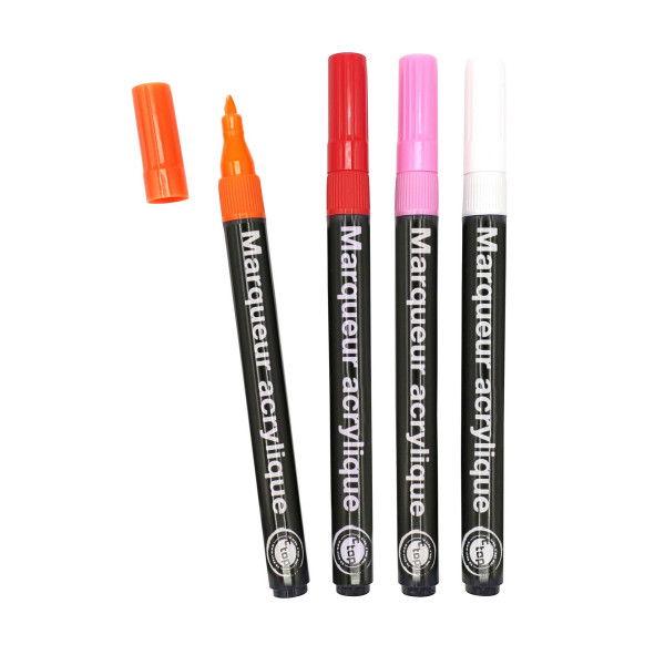 photo-Marqueurs - Feutres - Peinture acrylique - Tous supports - Pointe extra-fine - 4 couleurs
