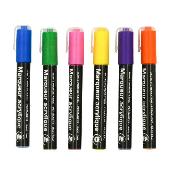 photo-Marqueurs - Feutres - Peinture acrylique - Tous supports - Pointe ronde - 6 couleurs