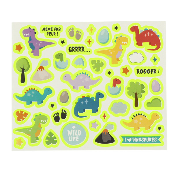 Gommettes - Dinosaures - Brille dans le noir - Avec paillettes - 160 pièces