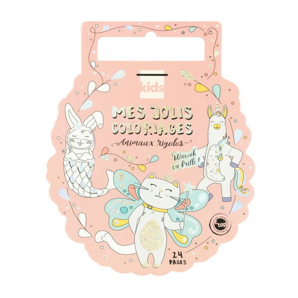 photo-Carnet de coloriage - Animaux rigolos - Licorne - Chat - Avec paillettes - 24 pages