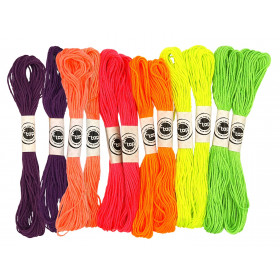 photo-Fils de coton pour faire des bracelets brésiliens - Couleurs fluos - 12 pièces