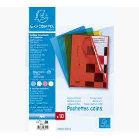 Pochettes coins - A4 - Couleurs assorties - Pour classer documents A4 - 10 unités