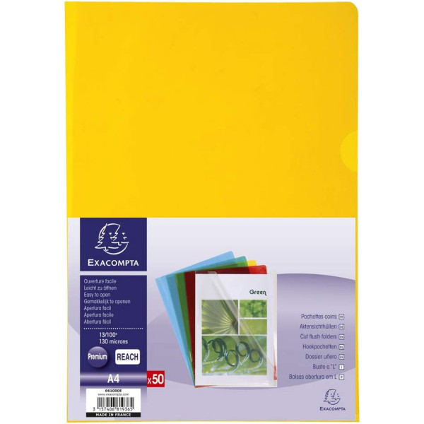 Pochettes coins - A4 - Couleurs assorties - Pour classer documents A4 - 50 unités