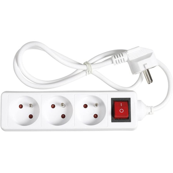photo-Multiprises - Rallonge - Bloc de 3 prises électriques - Avec interrupteur