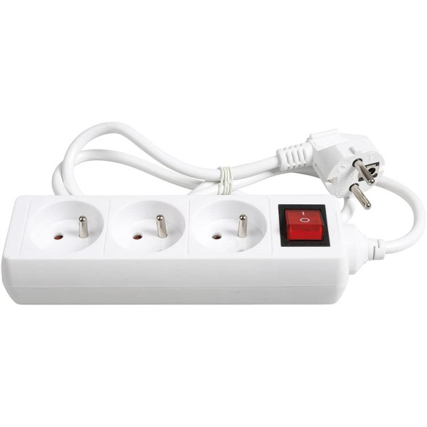 Multiprises - Rallonge - Bloc de 3 prises électriques - Avec interrupteur