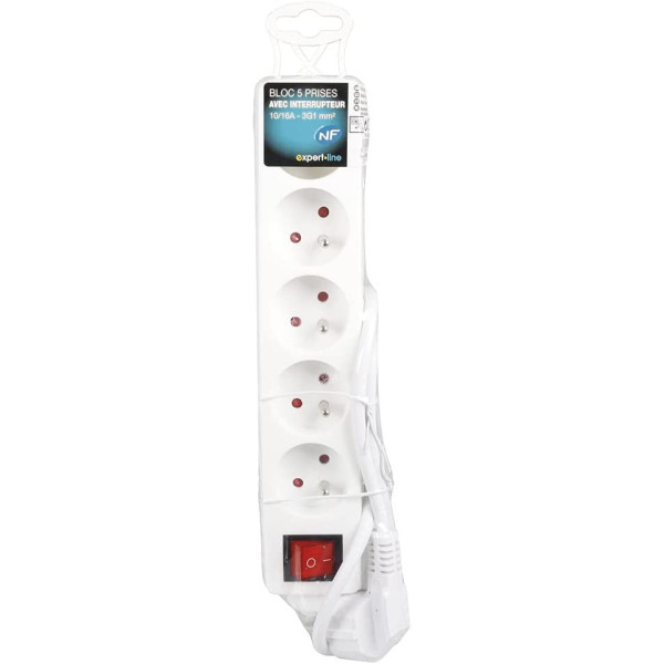Multiprises - Rallonge - Bloc de 5 prises électriques - Avec interrupteur