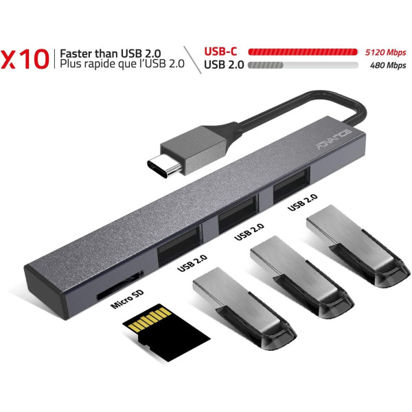Hub - Multiprise USB - 3 port USB 2.0 + Micro SD - Advance