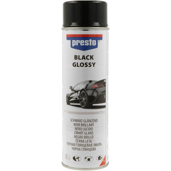 photo-Bombe de peinture - Noir - Brillant - RAL 9005 - Carrosserie - 500ml - Presto