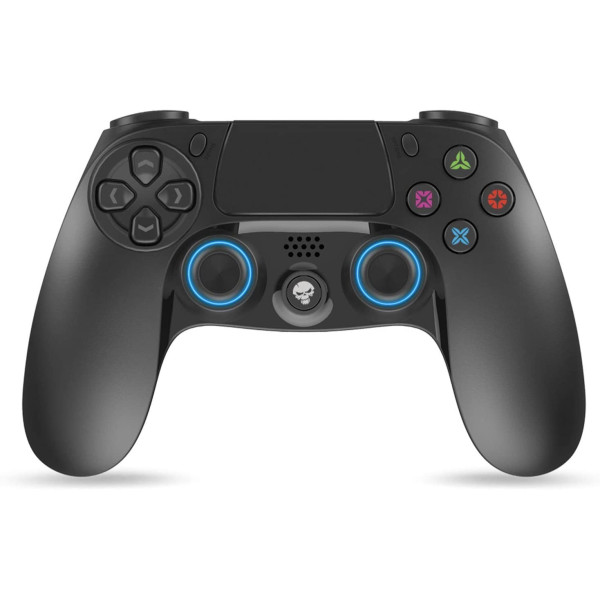 photo-Manette pour Playstation 4 - Sans fil - Bluetooth - Rechargeable - USB - Noir et bleu