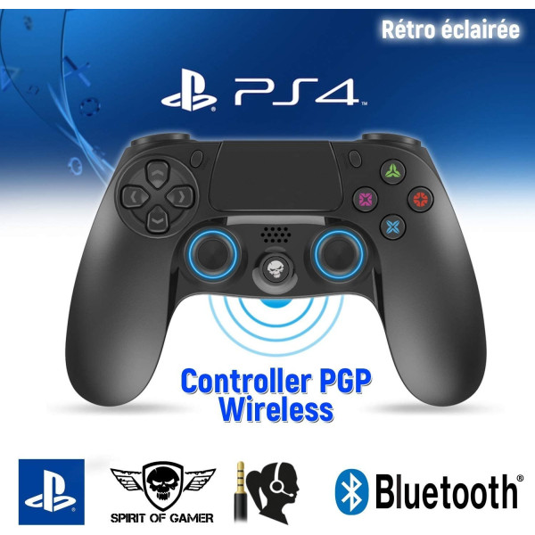 Manette pour Playstation 4 - Sans fil - Bluetooth - Rechargeable - USB - Noir et bleu