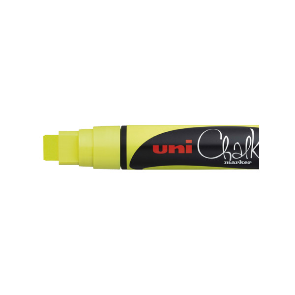 photo-Marqueur craie Uni chalk marker Uni Ball pointe large jaune fluo