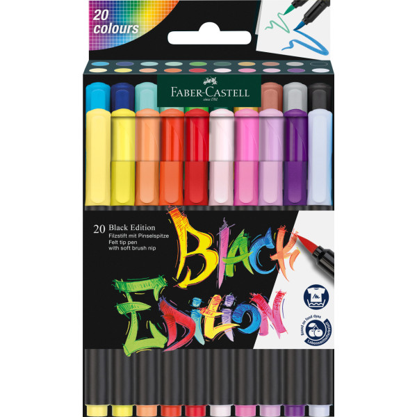 photo-20 feutres de coloriage - Tous supports - Couleur vives - Faber-Castell - Black Edition