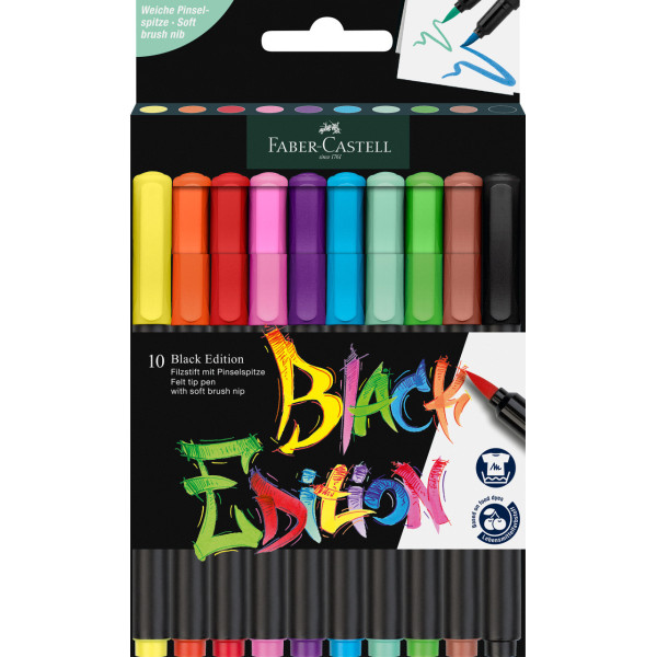 photo-10 feutres de coloriage - Tous supports - Couleur vives - Faber-Castell - Black Edition