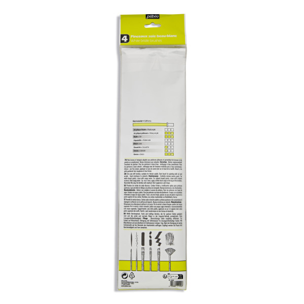4 pinceaux - Plat - Rond - Acrylique et huile - Fibres naturelles - Manche long - Pébéo