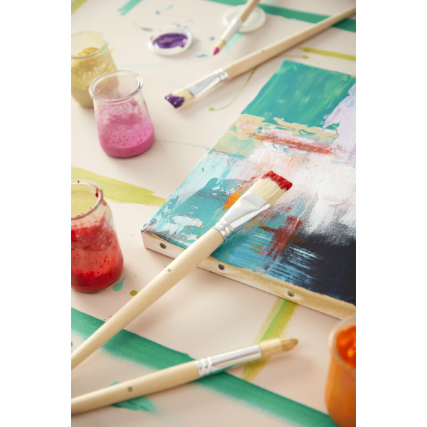 4 pinceaux - Plat - Rond - Acrylique et huile - Fibres naturelles - Manche long - Pébéo