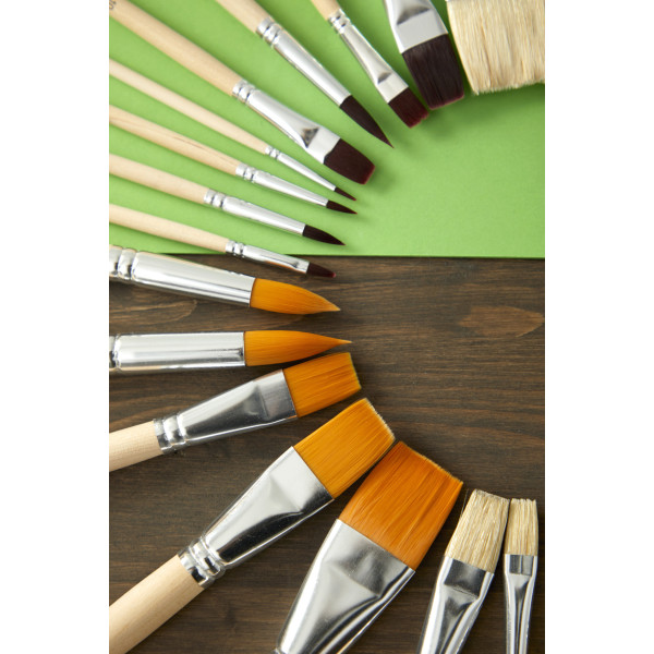 8 pinceaux - Plat - Rond - Acrylique et huile - Fibres synthétiques - Manche long - Pébéo