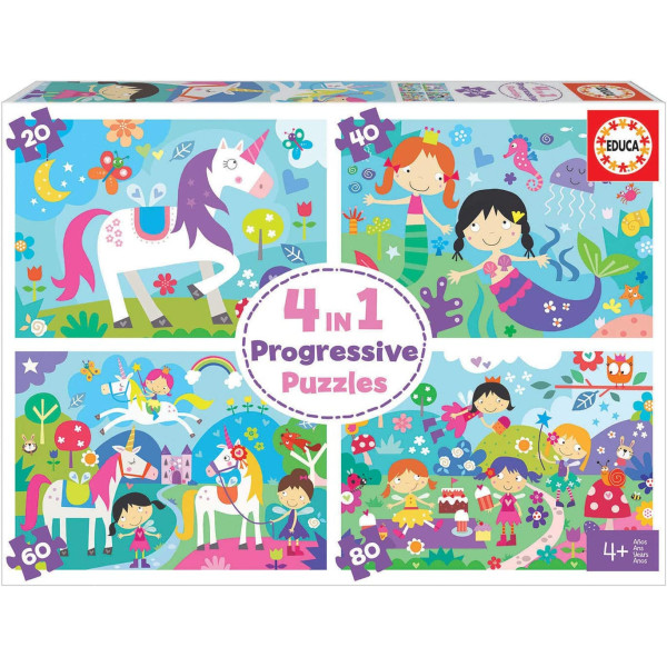 photo-4 puzzles - Licorne - Princesses - Sirène - Enfant dès 4 ans - 20 40 60 et 80 pièces