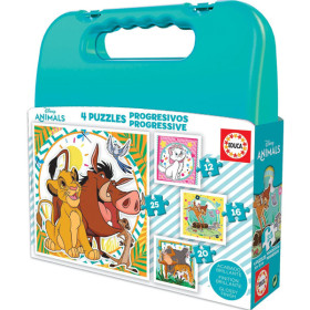 photo-Mallette de 4 puzzles - Disney - Le roi lion - Bambi - Livre de la jungle - Dès 4 ans
