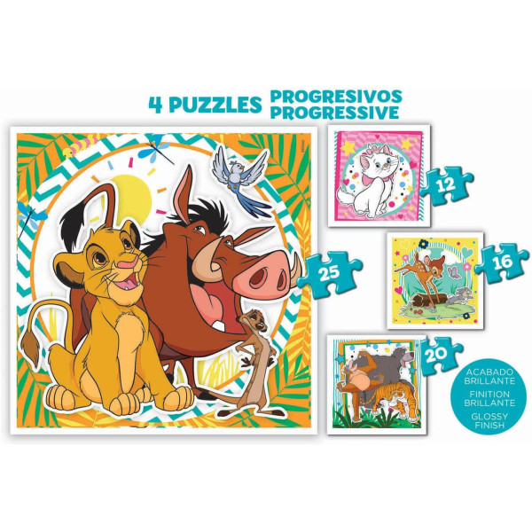Mallette de 4 puzzles - Disney - Le roi lion - Bambi - Livre de la jungle - Dès 4 ans
